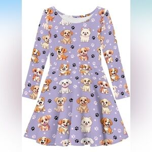 NEW Long Sleeve Swing Dress in Purple Puppy Dog
